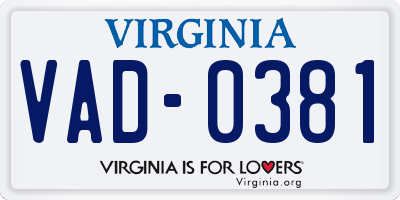 VA license plate VAD0381