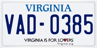VA license plate VAD0385