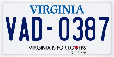 VA license plate VAD0387