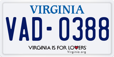 VA license plate VAD0388