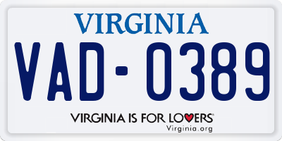 VA license plate VAD0389