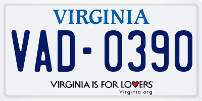 VA license plate VAD0390