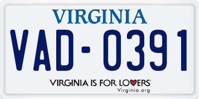 VA license plate VAD0391