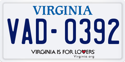 VA license plate VAD0392