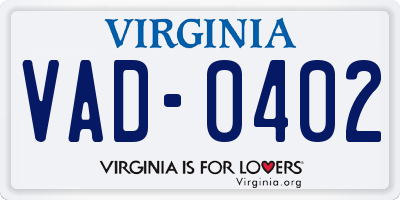 VA license plate VAD0402