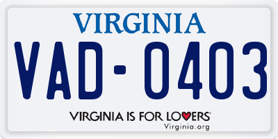 VA license plate VAD0403