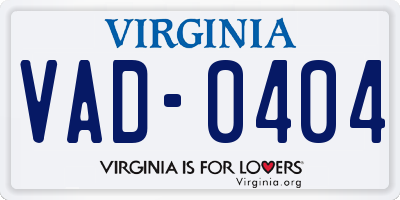 VA license plate VAD0404