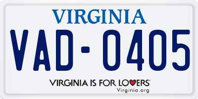 VA license plate VAD0405