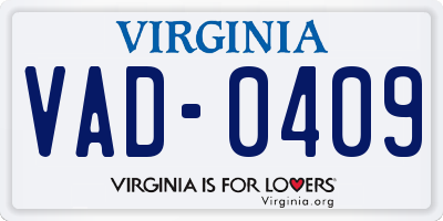 VA license plate VAD0409