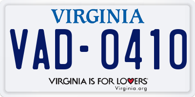 VA license plate VAD0410