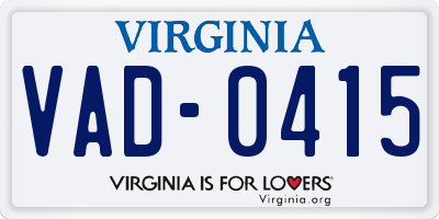 VA license plate VAD0415