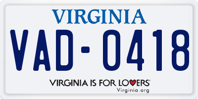 VA license plate VAD0418