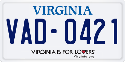 VA license plate VAD0421