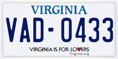 VA license plate VAD0433