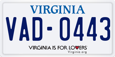 VA license plate VAD0443
