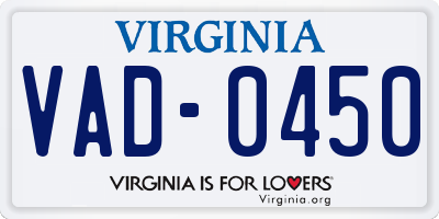 VA license plate VAD0450