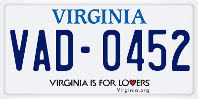 VA license plate VAD0452