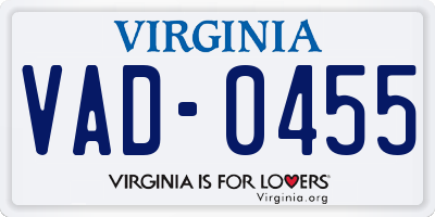 VA license plate VAD0455