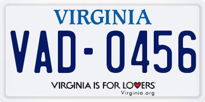 VA license plate VAD0456