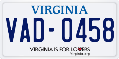 VA license plate VAD0458