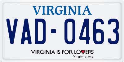 VA license plate VAD0463