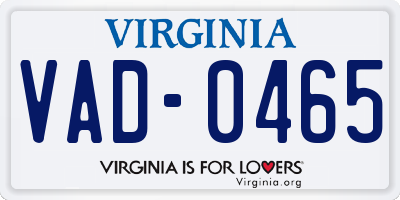 VA license plate VAD0465