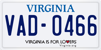 VA license plate VAD0466