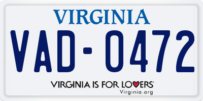 VA license plate VAD0472