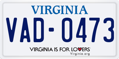 VA license plate VAD0473