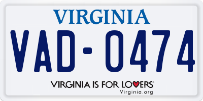 VA license plate VAD0474