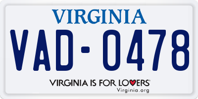 VA license plate VAD0478