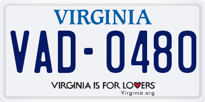 VA license plate VAD0480