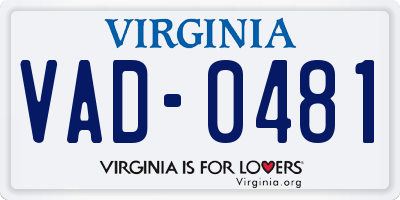 VA license plate VAD0481