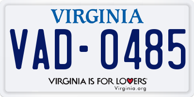 VA license plate VAD0485