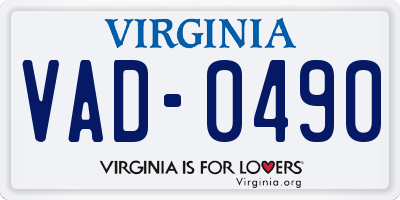 VA license plate VAD0490