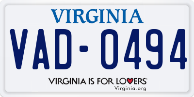 VA license plate VAD0494
