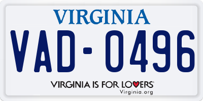 VA license plate VAD0496