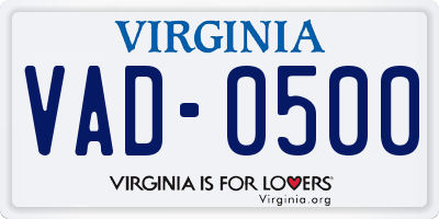 VA license plate VAD0500