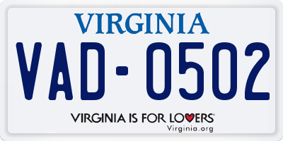 VA license plate VAD0502
