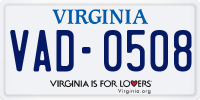 VA license plate VAD0508