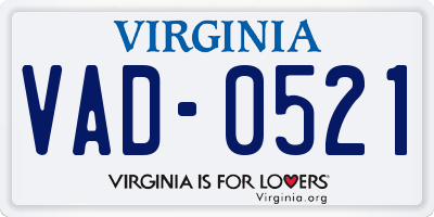 VA license plate VAD0521