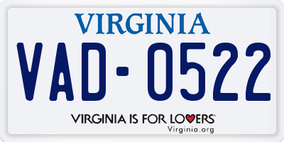 VA license plate VAD0522