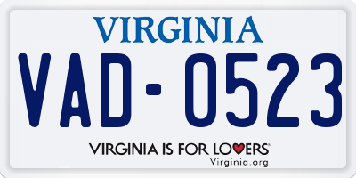 VA license plate VAD0523
