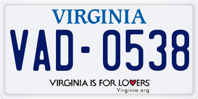 VA license plate VAD0538