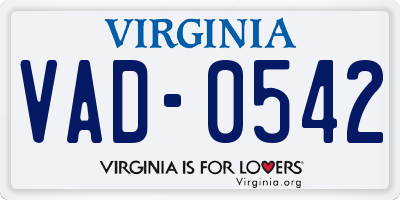 VA license plate VAD0542