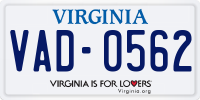 VA license plate VAD0562