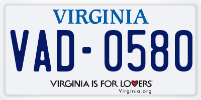 VA license plate VAD0580