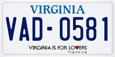 VA license plate VAD0581