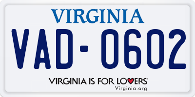 VA license plate VAD0602