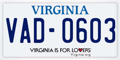 VA license plate VAD0603